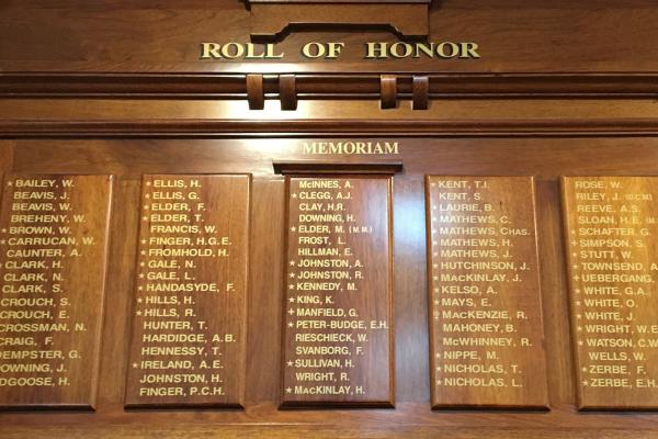 Honour board displaying names of soldiers